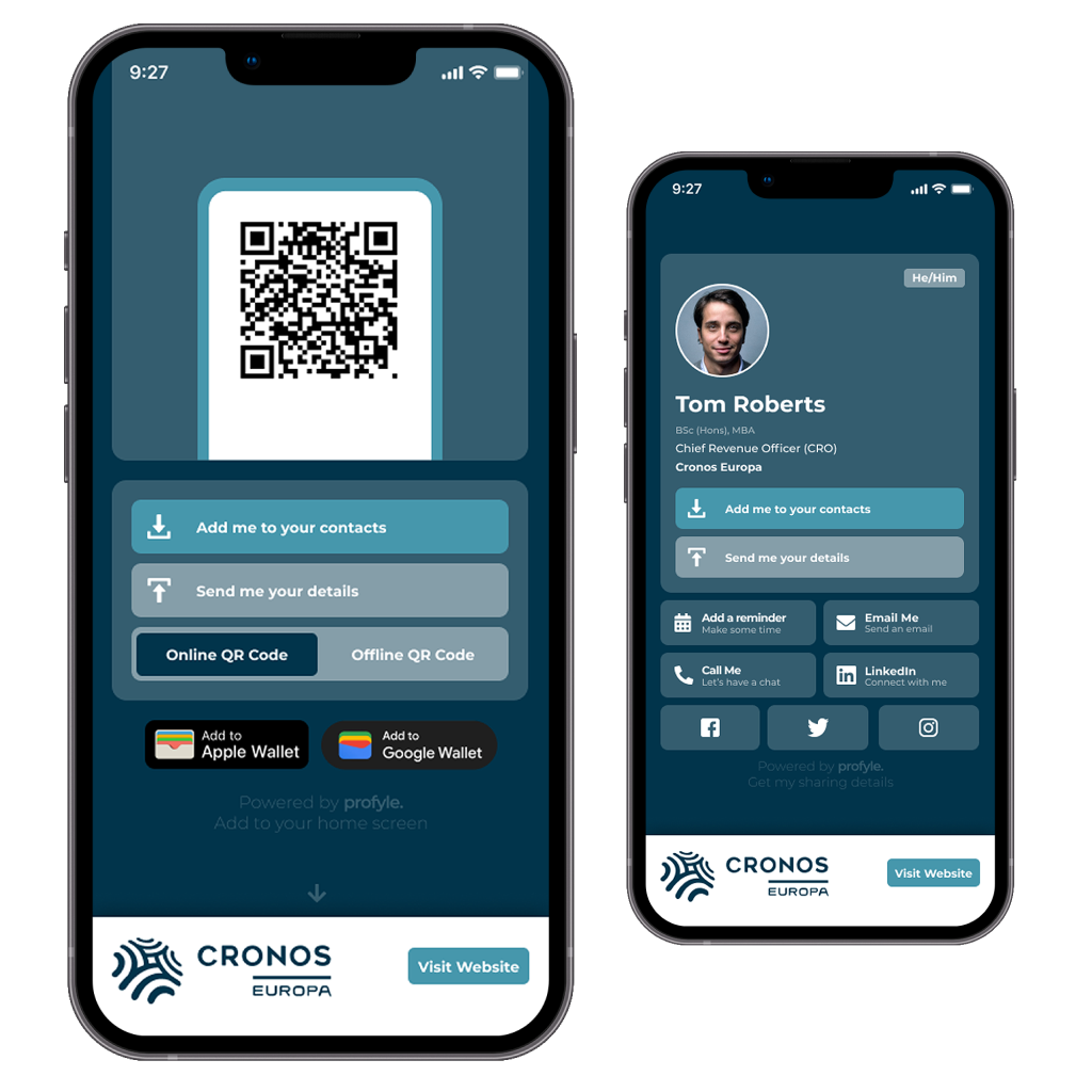 A Profyle digital business card made for Cronos