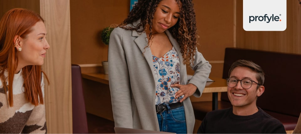 A sales team in a discussion