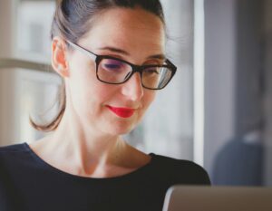 A person looking at digital businesscards