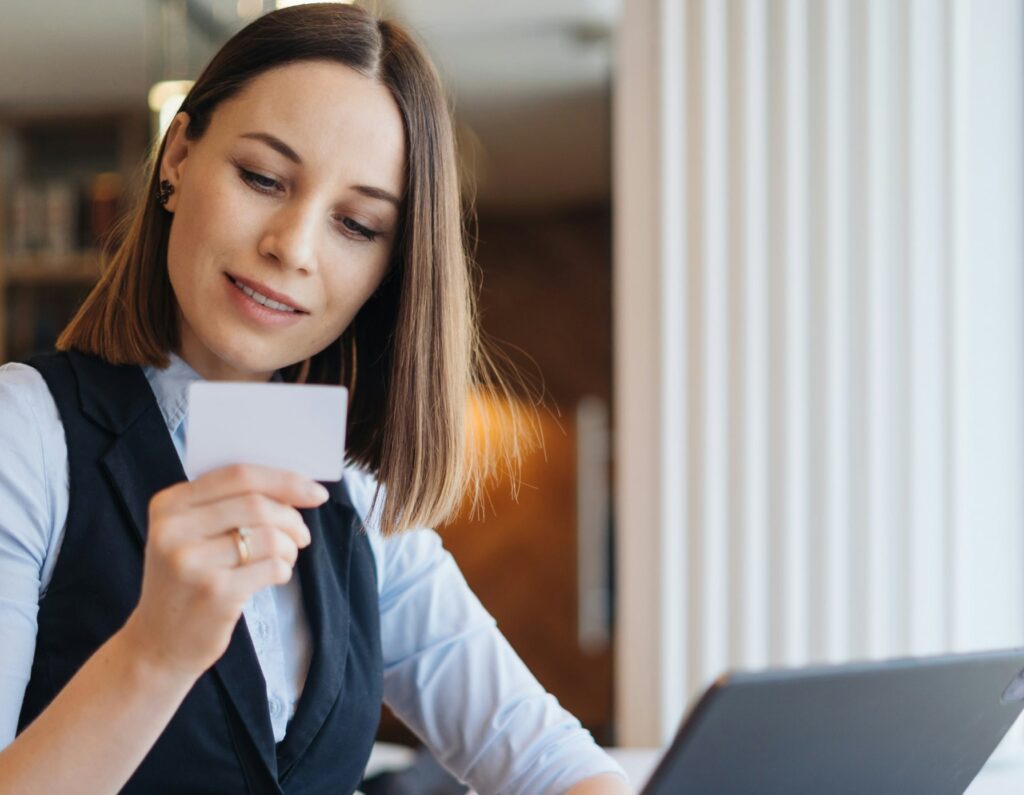 a lady organising business cards