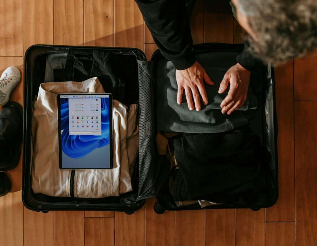 A business traveller packing