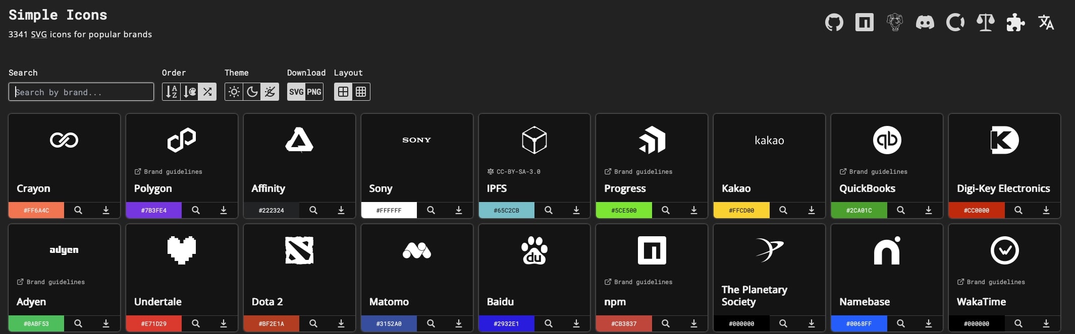 A website for downloading icons